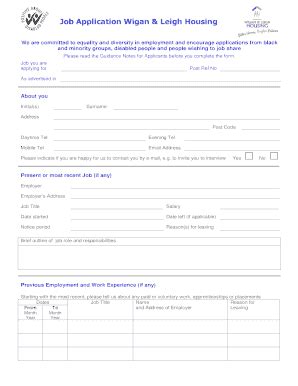 Fillable Online Complete The Job Application Form Online Wigan