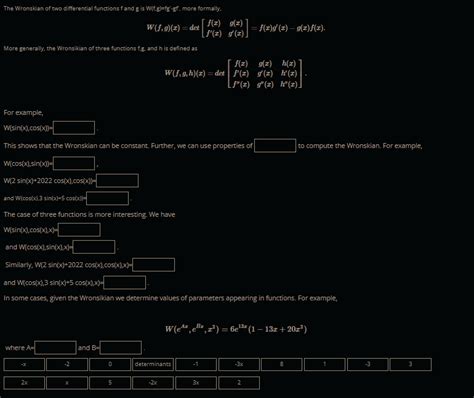 Solved The Wronskian of two differential functions f and g | Chegg.com