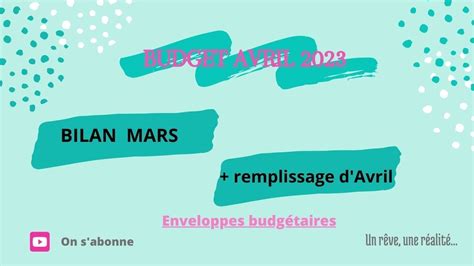 Enveloppes budgétaire AVRIL BILAN MARS 2023 REMPLiSSAGE AVRIL