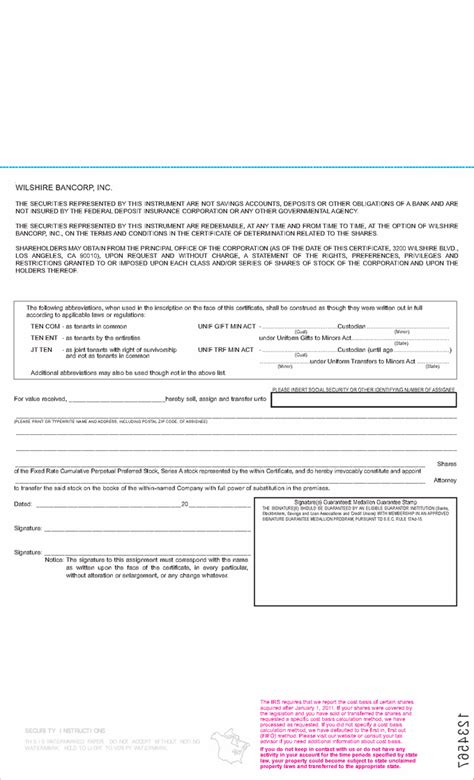 Wilshire Bancorp Inc Form 8 K Ex 41 April 3 2012