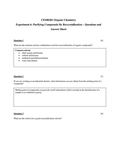Solution Experiment Purifying Compounds By Recrystallization