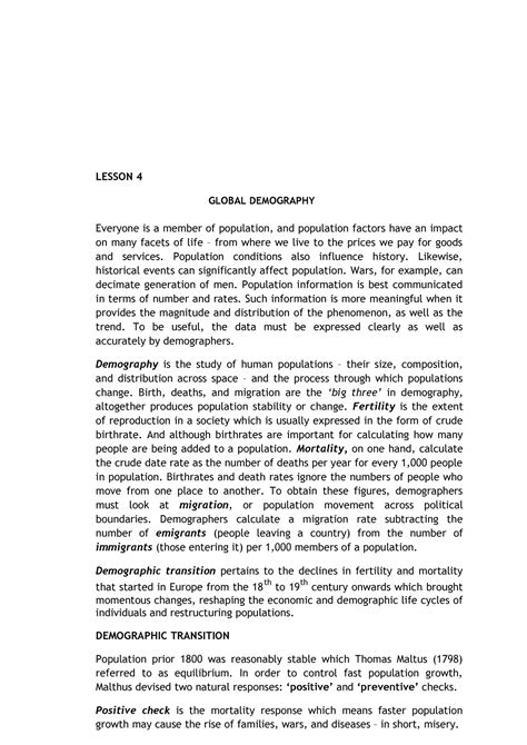 Module 3 Lesson 4 Global Demography - LESSON 4 GLOBAL DEMOGRAPHY ...
