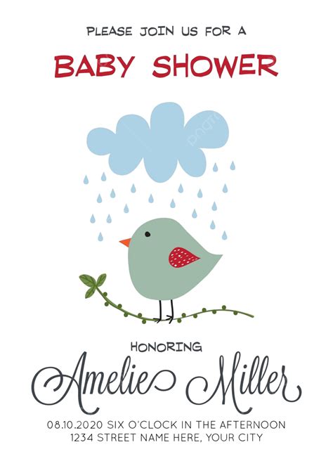 Plantilla De Tarjeta De Baby Shower Con Un Diseño De Pájaro Que Se