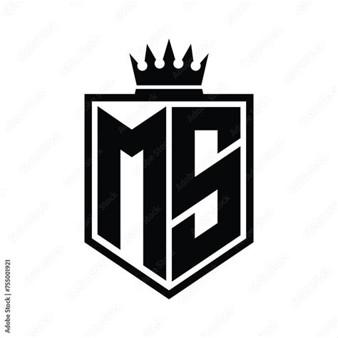 MS Logo Monogram Bold Shield Geometric Shape With Crown Outline Black