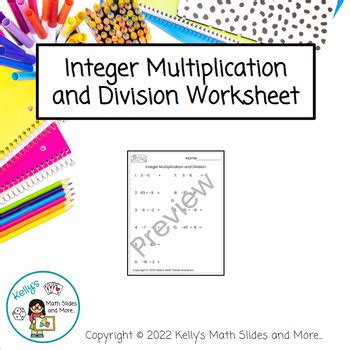 Integer Multiplication And Division Worksheet Printable Tpt