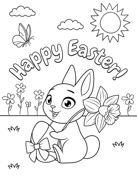 A Happy Easter Bunny With Flowers In The Grass And Butterflies Flying