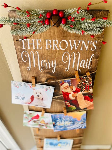 Merry Mail Personalized Christmas Cards Holiday Card Holder Display Advent Family Farmhouse ...