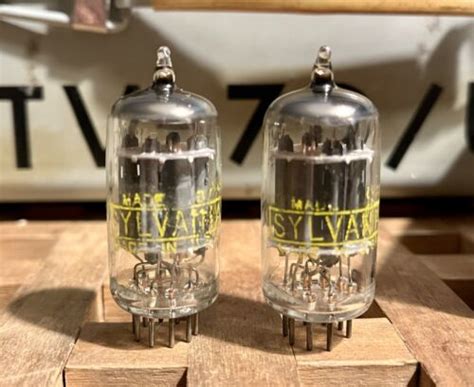 Strong Matched Pair Of Sylvania 12AX7 Vacuum Tubes ECC83 Tall Plates O