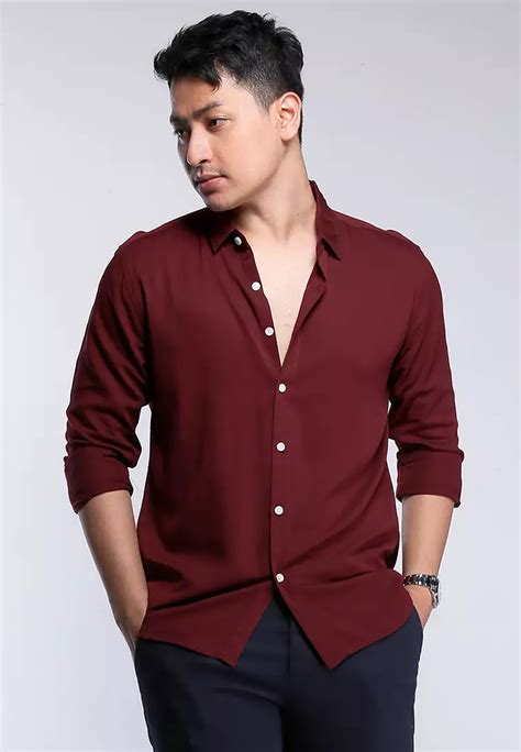 Jual Vengoz Viscose Red Wine Casual Shirt Original Zalora