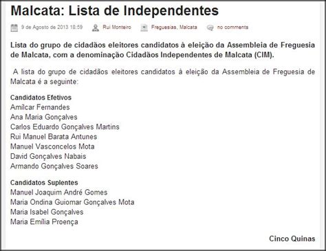 Malcata Net Listas Dos Candidatos