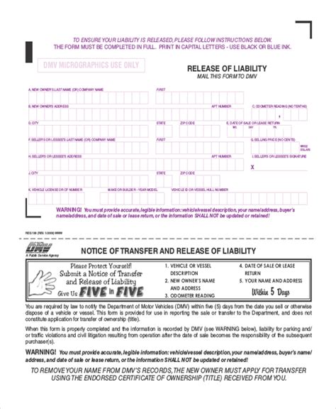 Free Sample Liability Release Forms In Ms Word Pdf