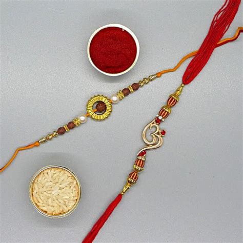 Set Of Rakhis Om And Rudraksh Usa Gift Set Of Rakhis Om And