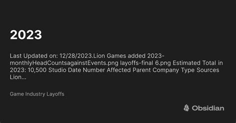 2023 - Game Industry Layoffs - Obsidian Publish