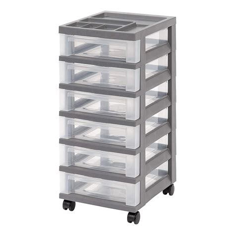 Iris Usa 585486 3 Drawer File Cart With Organizer Top Gray Storage