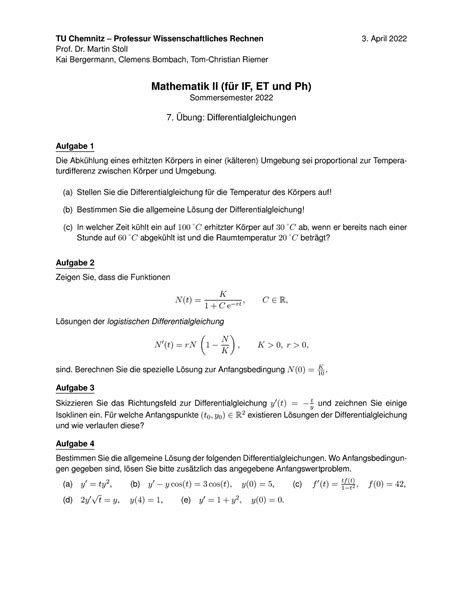 Ss2022 Blatt 07 Blatt 07 TU Chemnitz Professur Wissenschaftliches