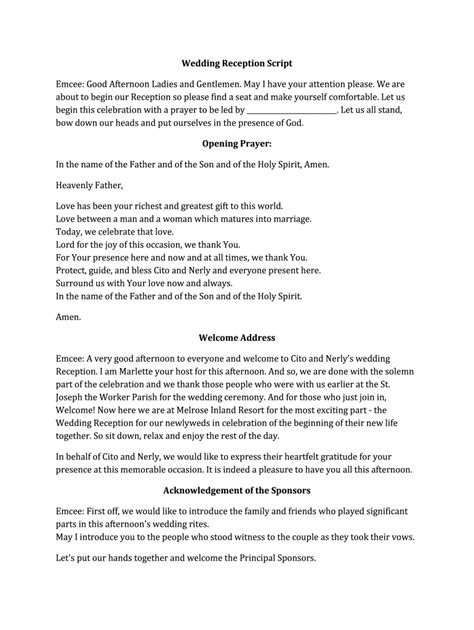 Wedding Reception Script For Emcee Pdf Airslate Signnow