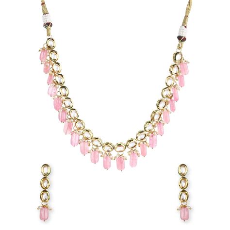 Buy Ruby Raang Studio Gold Plated White Pink Kundan Studded Pearl