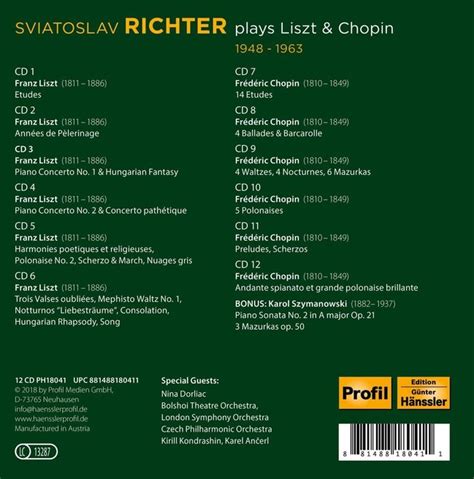 Sviatoslav Richter Plays Liszt And Chopin 12cd Richter Sviatoslav