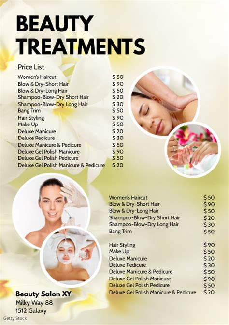 Beauty Treatments Price List Spa Wellness Ad Template Postermywall