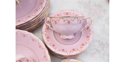 Dinner set pink porcelain by LL with tea and coffee service with white ...