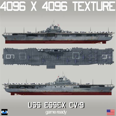 3D uss essex cv-9 cv model - TurboSquid 1411670