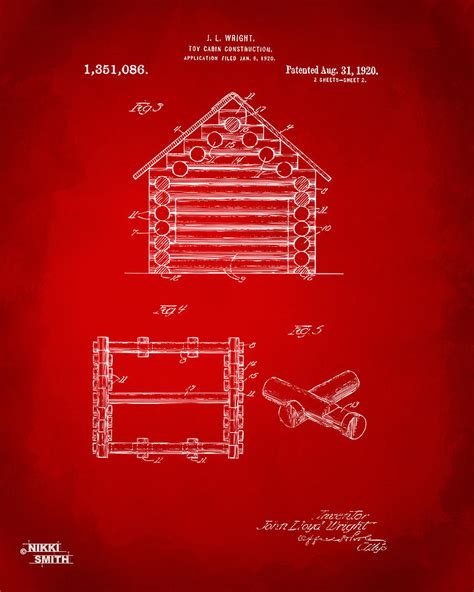 1920 Lincoln Log Cabin Patent Artwork Red Digital Art By Nikki Marie