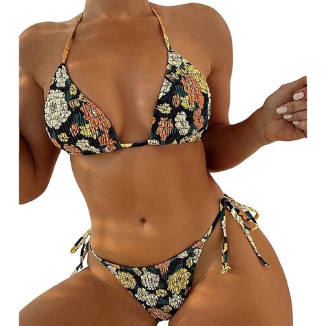 Xuapaodt Bikini Set Women S Printed Bikini Sexy Lace Up Split