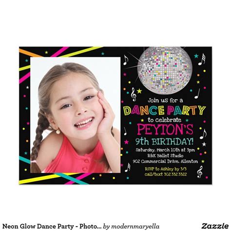 Neon Glow Dance Party Photo Invitation Dance Party Birthday Dance