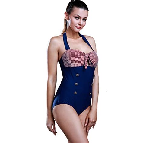 ᐅ Frauen 50s Vintage Damen Retro Bandeau One Piece Bademode Bikini