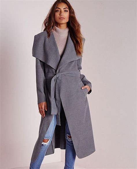 Missguided Belted Waterfall Coat In Grey Waterfall Coat Chic Fall