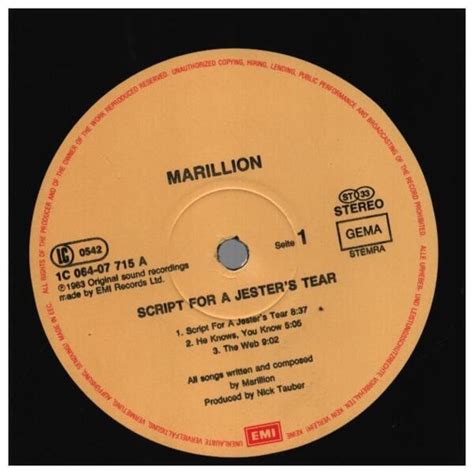 Script For A Jester S Tear Gatefold By Marillion LP With Recordsale