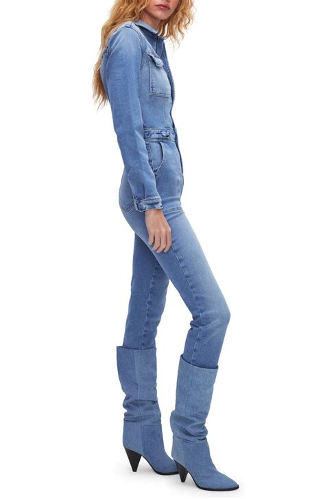 Good American Fit For Success Long Sleeve Denim Jumpsuit Nordstrom