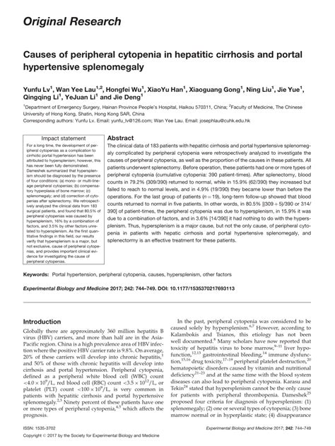 Pdf Causes Of Peripheral Cytopenia In Hepatitic Cirrhosis And Portal