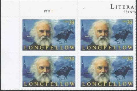 PLATE BLOCK OF 4 Stamps Scott 4124 39 Cent Longfellow 2007