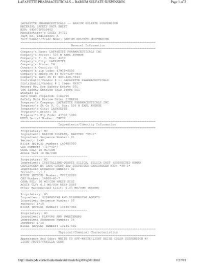 MSDS Barium Sulfate Suspension