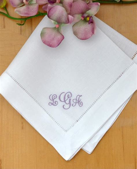 Set Of 4 Monogrammed Linen Dinner Napkins W 3 Initials Font J