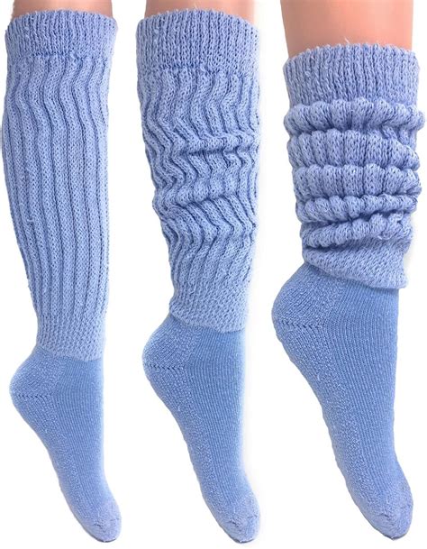 Womens Extra Long Heavy Slouch Cotton Socks Size 9 To 11 3 Pairs Light Blue At Amazon Women