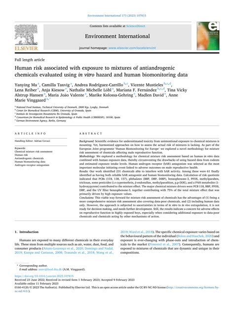 Pdf Human Risk Associated With Exposure To Mixtures Of Antiandrogenic Chemicals Evaluated