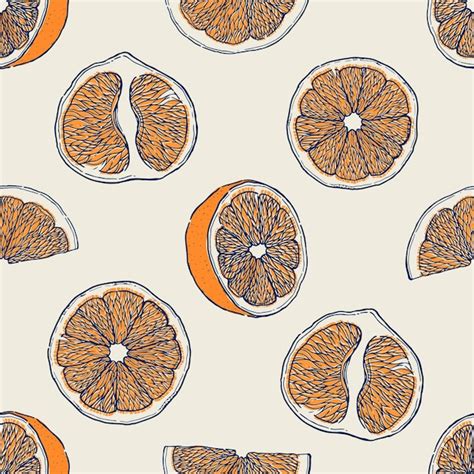 Premium Vector Ink Hand Drawn Seamless Pattern Of Orange Fruit Food