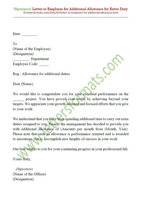 Draft Letter To Employee For Additional Allowance For Extra Duty