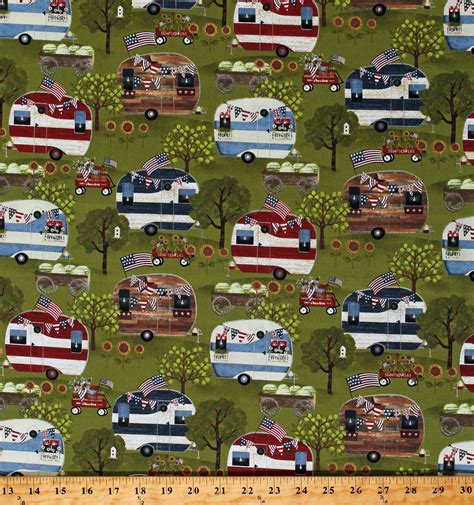 Cotton Patriotic Campers Camping Red White And Blue Independence Day