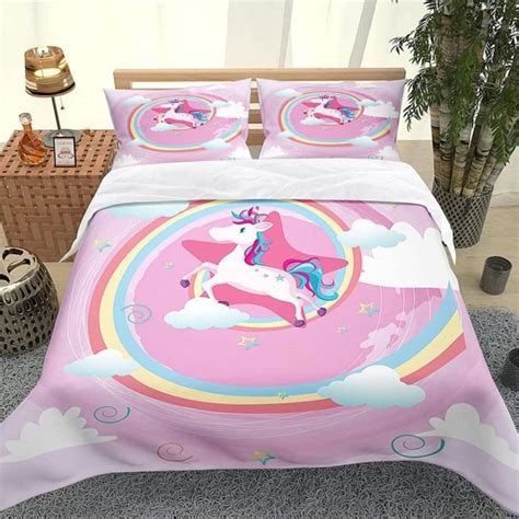 Housse Couette Imprim E D Licorne De Dessin Anim Taie D Oreiller En