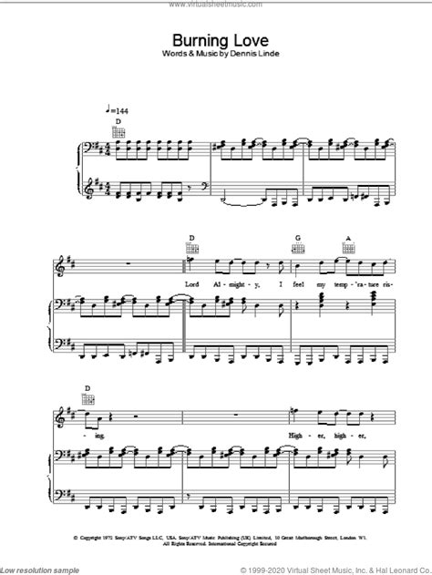 Burning Love Sheet Music For Voice Piano Or Guitar V4