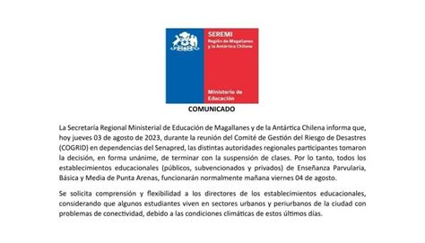 COMUNICADO COLEGIO CHARLES DARWIN PUNTA ARENAS