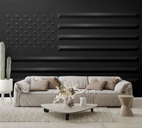 Black American Flag Wallpaper Raised Effect Wall Mural – Let's Print Big