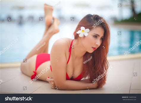 Sexy Asian Girl Red Bikini Lying Stock Photo Shutterstock