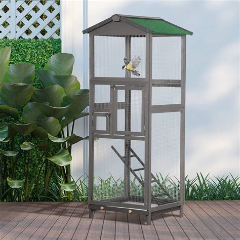 Pawhut 65 Wooden Bird Cage Outdoor Aviary House For Parrot Parakeet