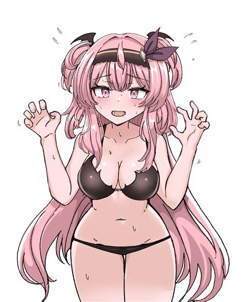 Maruking Vrchat Highres 1girl Bikini Black Bikini Black Hairband Blush Breasts Claw