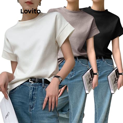 Lovito Casual Plain Contrast Binding T Shirt For Women Lne Multi