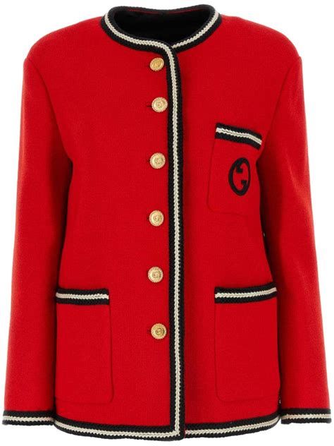 Gucci Interlocking G Logo Tweed Jacket Red Farfetch Uk